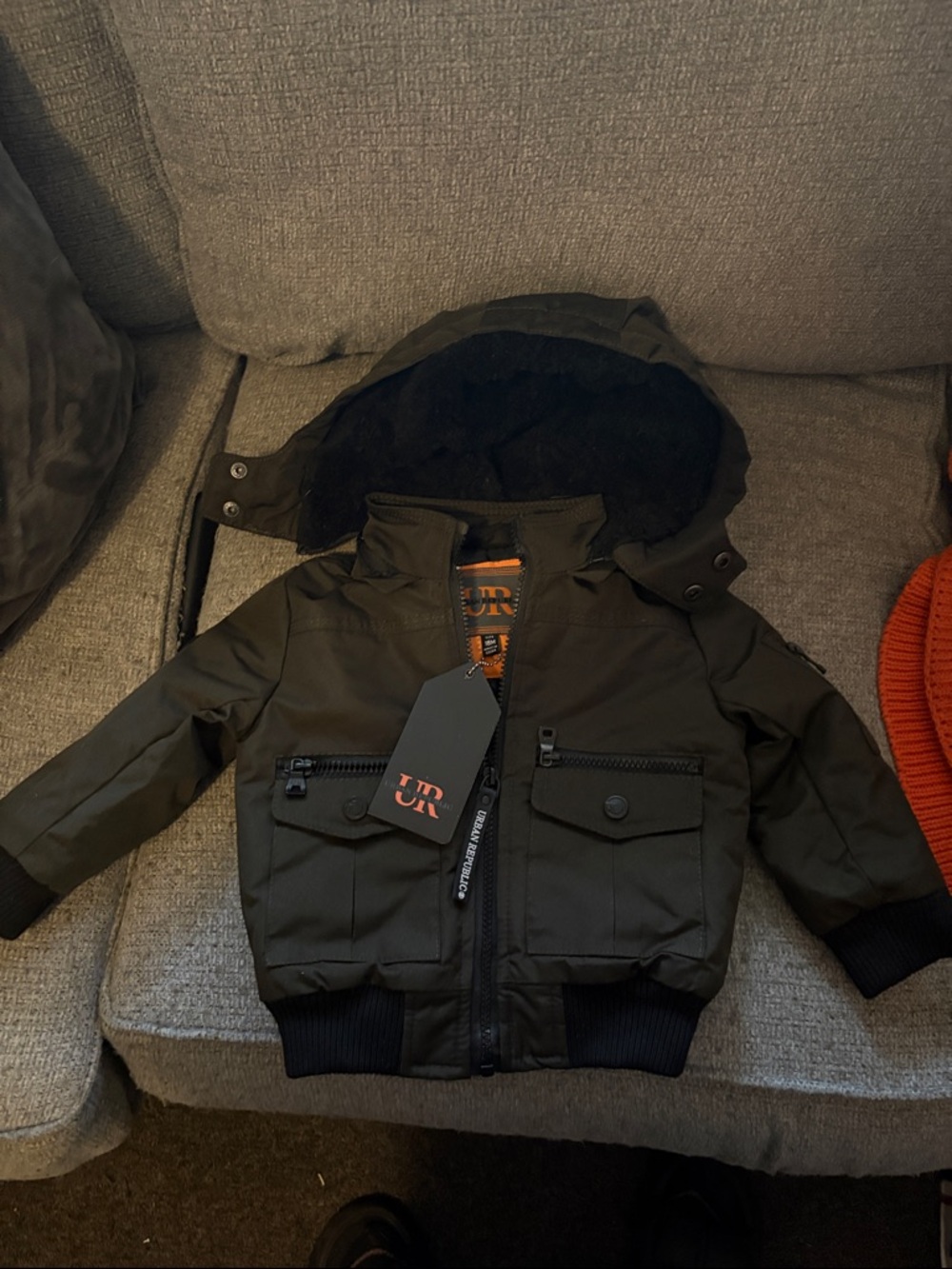 Urban Republic Olive Green Hooded Puffer Jacket for Kids